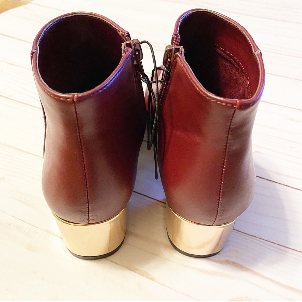 MARC New York Deep Red Booties Gold Block Heel 6 - Picture 4 of 8